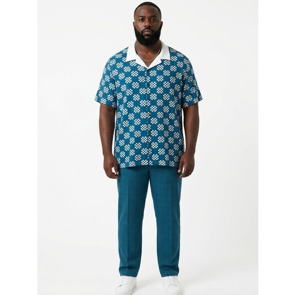BOGEY BOYS |  NEW Teal Short-Sleeve Golf Polo Shirt Plaid Checker Print Men’s